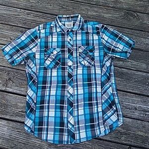 Rustic Blue Shirts - Plaid short sleeve button down shirt Rustic Blue Shirts - Plaid short sleeve button down shirt